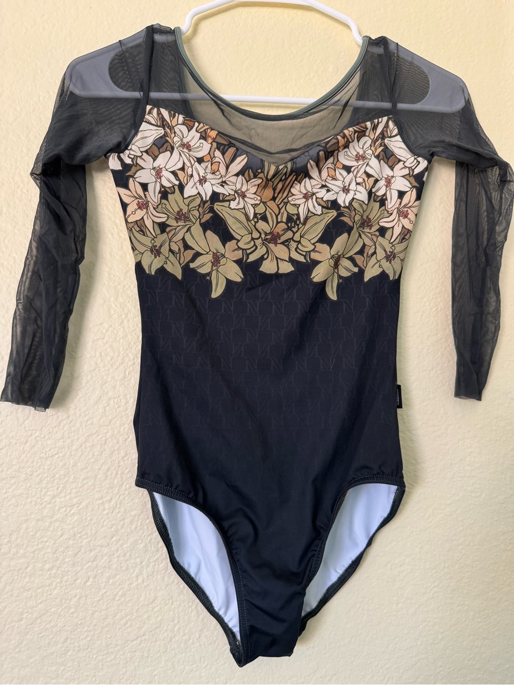 Nikolay BlackLabel Olive shades Floral Long-Sleeve One-Piece Leotard